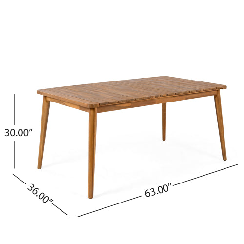 Mesa de Comedor de Madera de Acacia para 6 Personas, Mesa Exterior, Muebles de Estilo Granja para Terraza, Jardín, Patio Trasero, Teca con Capacidad de Peso de 180 Libras 63L