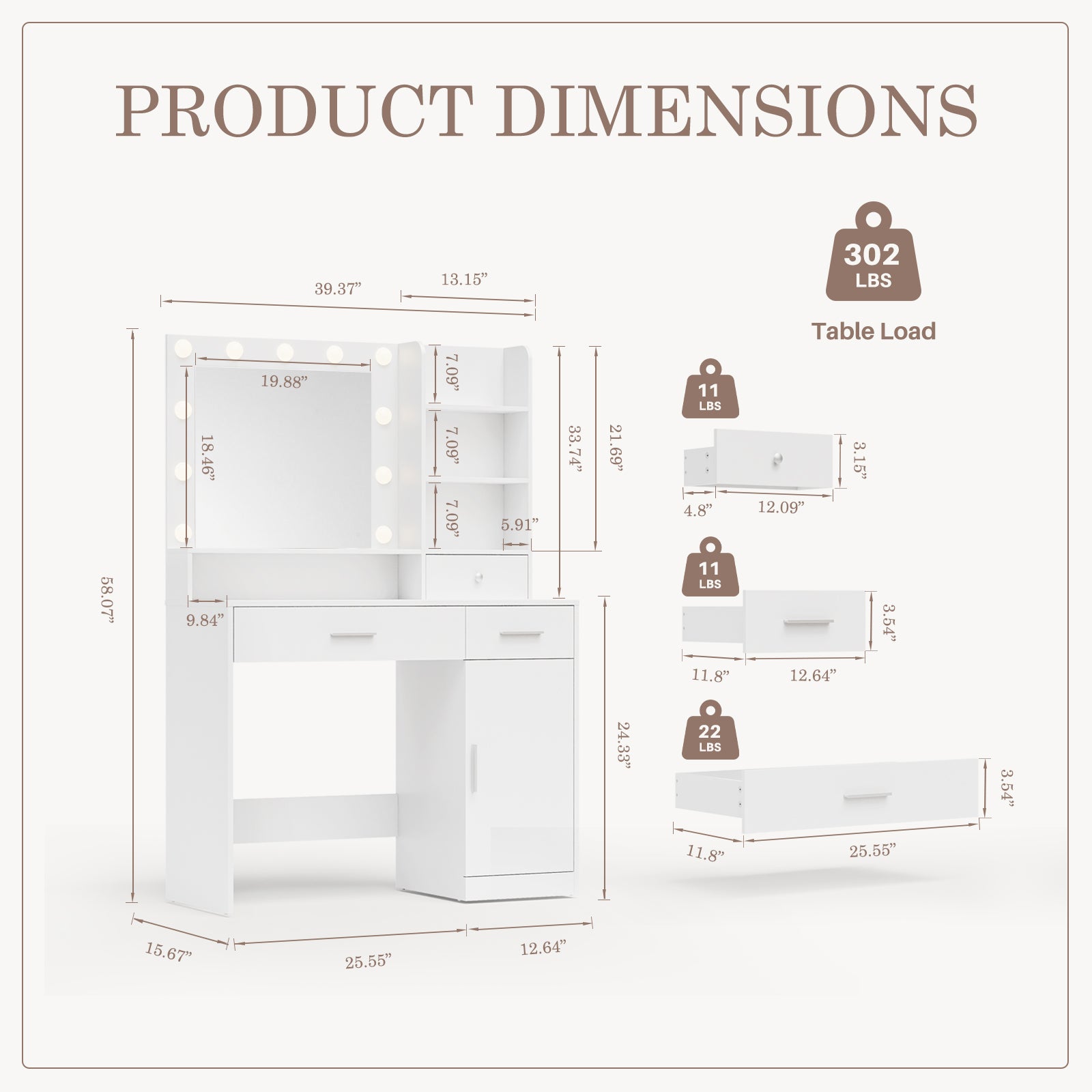 White Lighted Dressing Table