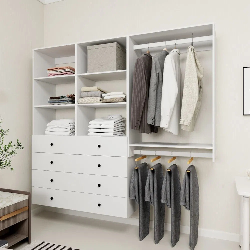 Livelylodge Modular Wardrobe Closet - Freestanding White Closet With Spacious Storage Shelves And Hanging Rods 70.86"W X 16.04"D X 70.86"H