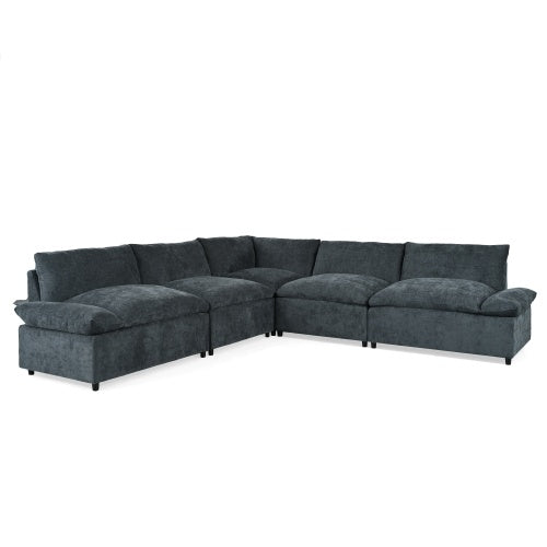 Sofá Seccional Modular de 115.5 Pulgadas en Gris Profundo con Tapicería de Poliéster Duradero, Cojines Mullidos, Compartimentos de Almacenamiento Ocultos y Diseño Versátil para Sala de Estar, Salón o Oficina