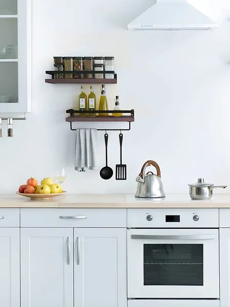 Estantería Flotante para Baño con Barra para Toallas; Conjunto de 2 Estanterías de Pared para Baño, Sala de Estar, Cocina, Dormitorio; Marrón Claro; Marrón Oscuro; Negro.