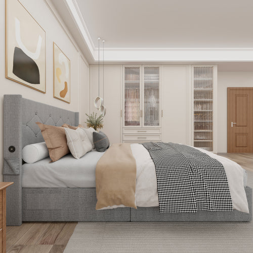 Gray Upholstered Storage Bed