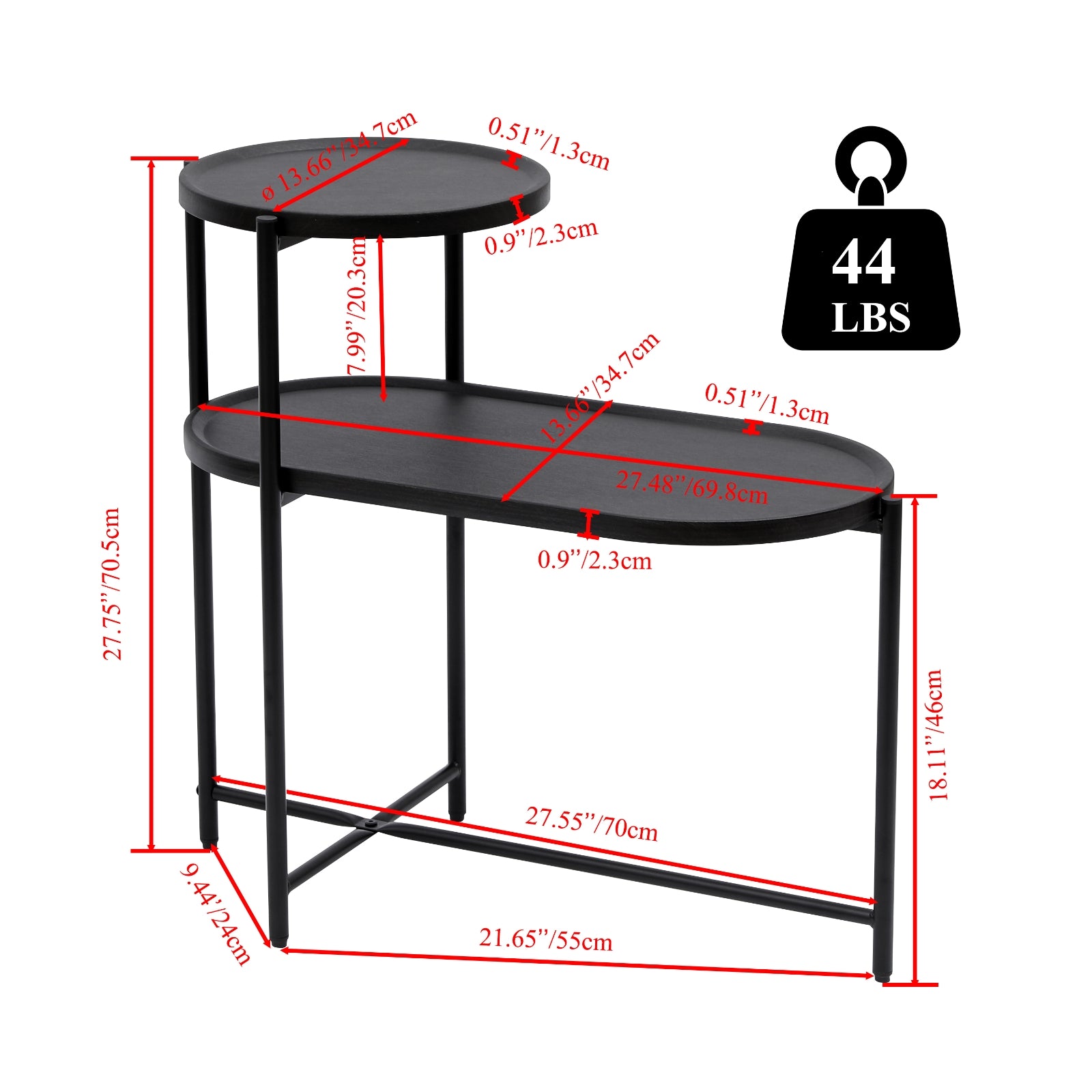 Mesa de Café Redonda con Bandeja de Almacenamiento Mesa Auxiliar Ovalada de 2 Niveles Mesa Lateral Pequeña de Madera para Sala de Estar