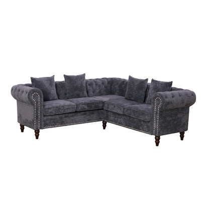 Black Flannelette 2-Piece Couch Living Room Sofa Set