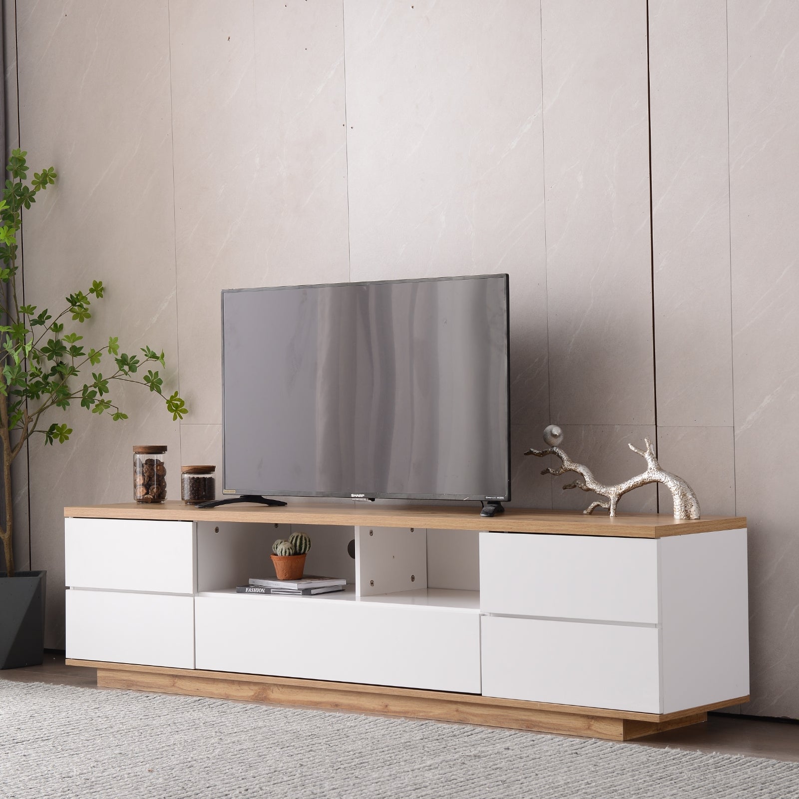 Mueble de TV Moderno para Televisores de Hasta 80'', Consola de Medios con Almacenamiento Multifuncional