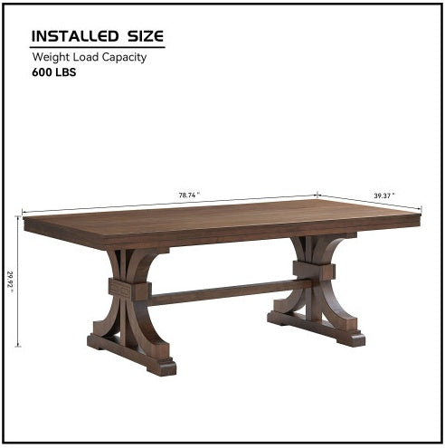 78.74 Mesa Rectangular de Roble de Goma para 6-8 Personas con Base de Caballetes de Madera, Mesa de Madera para Cocina de Estilo Moderno de Mediados de Siglo, Mesa de Cena para Comedor, Sala de Estar, ROBLE