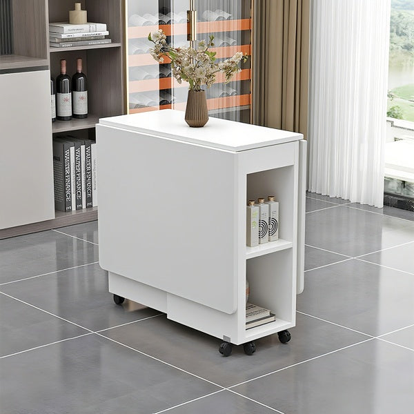 Juego de Mesa de Comedor Plegable con Hoja Caída para 4 Personas con 4 Sillas, Mesa de Comedor Plegable Ahorra Espacio con Almacenamiento y 6 Ruedas, 47.2 Pulgadas de Profundidad x 23.6 Pulgadas de Ancho x 30.3 Pulgadas de Altura, Blanco