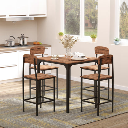Dining Table Set 5-Piece Modern Counter Height With 4 Chairs Walnut