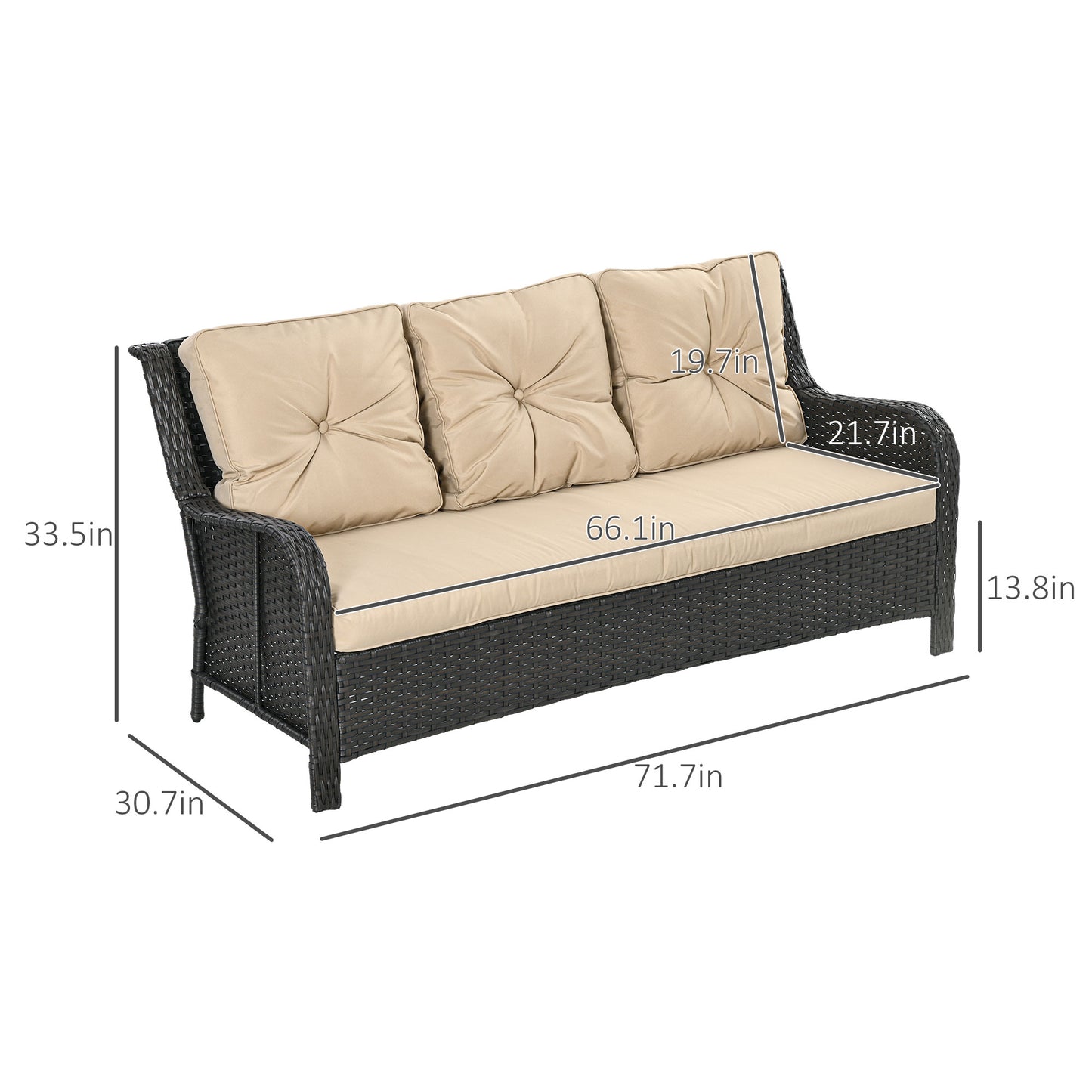 3-Seater Outdoor Sofa w/ 4" Thick Cushions