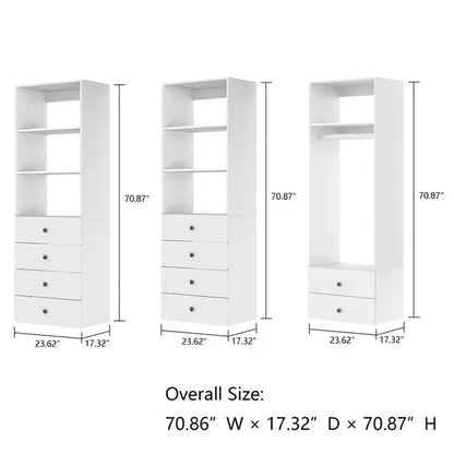 Livelylodge Modular Wardrobe Closet - Freestanding White Closet With Spacious Storage Shelves And Hanging Rods 70.86"W X 16.04"D X 70.86"H