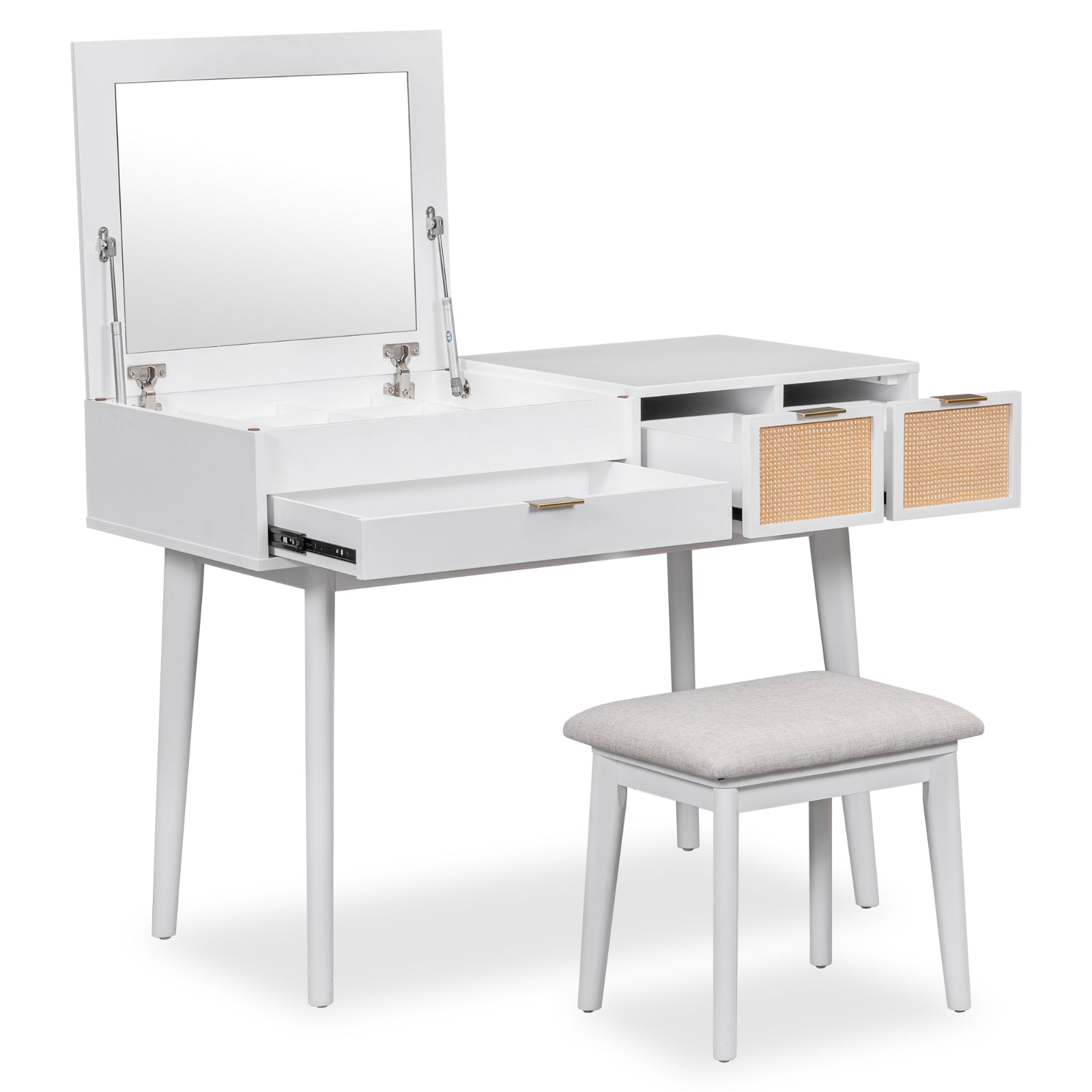 Wood Makeup Vanity Set Flip-Top Mirror Bedroom