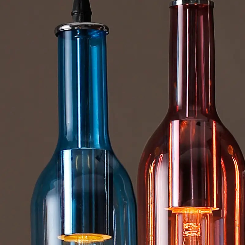 Nordic Style Restaurant Bar Creative Color Wine Bottle Glass Chandelier