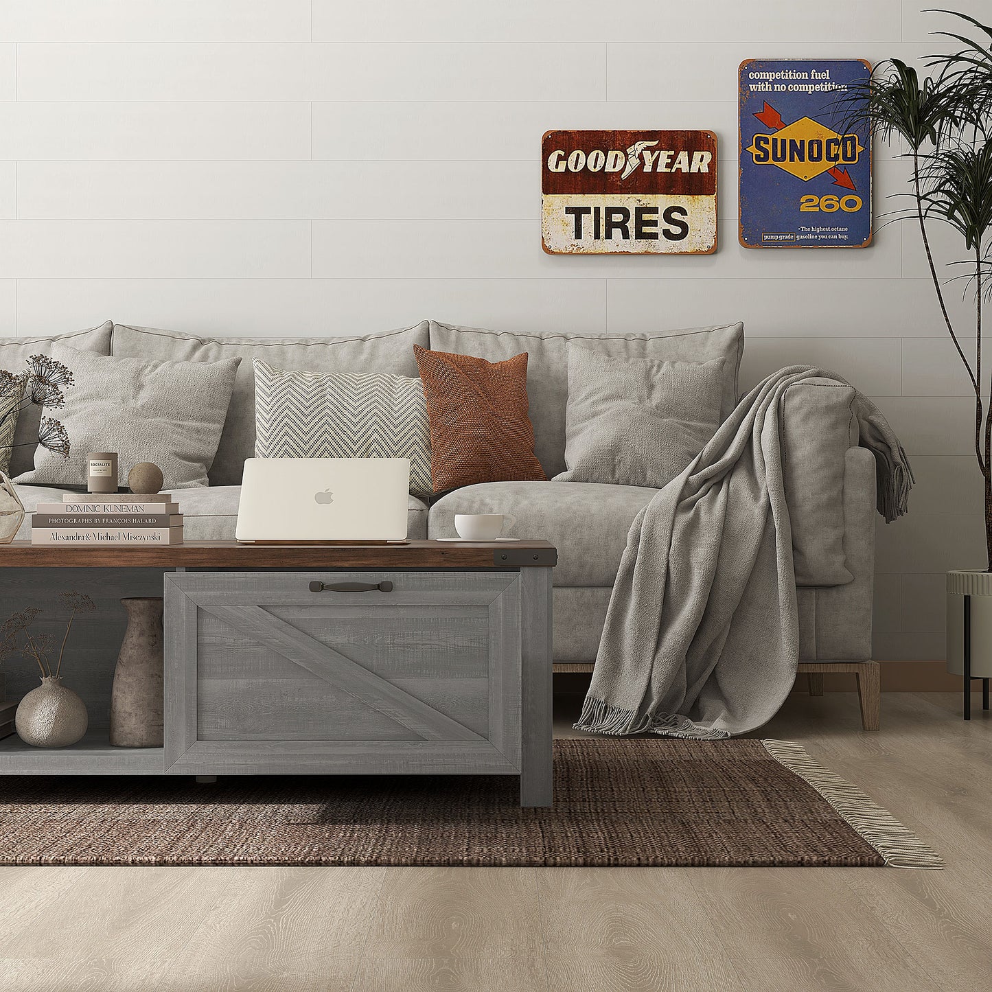 Farmhouse Coffee Table with Storage and Drawer