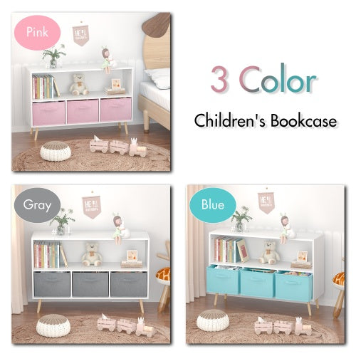 Fiberboard Children's Bookshelf With Foldable Fabric Drawers