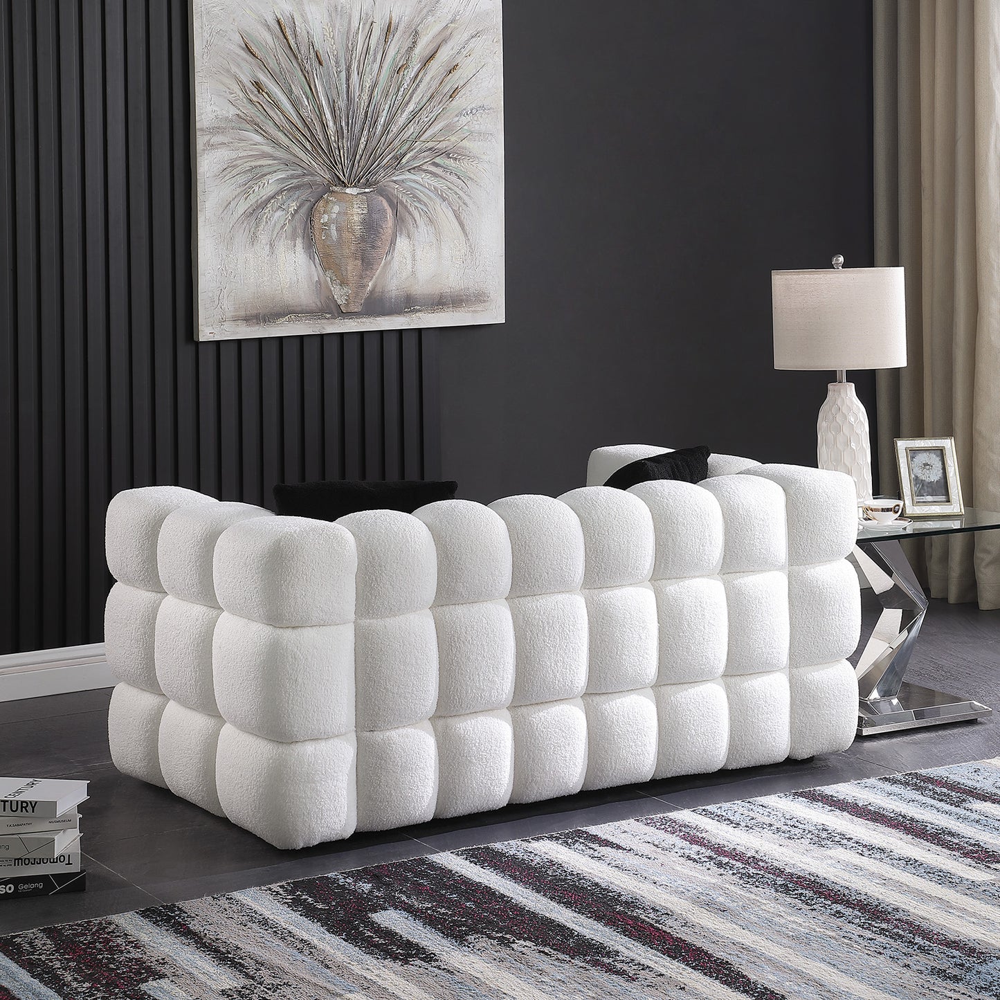 62.2length ,35.83inch  Deepth ,human Body Structure For USA People, Marshmallow Sofa,boucle Sofa ,White Color, 2 Seater