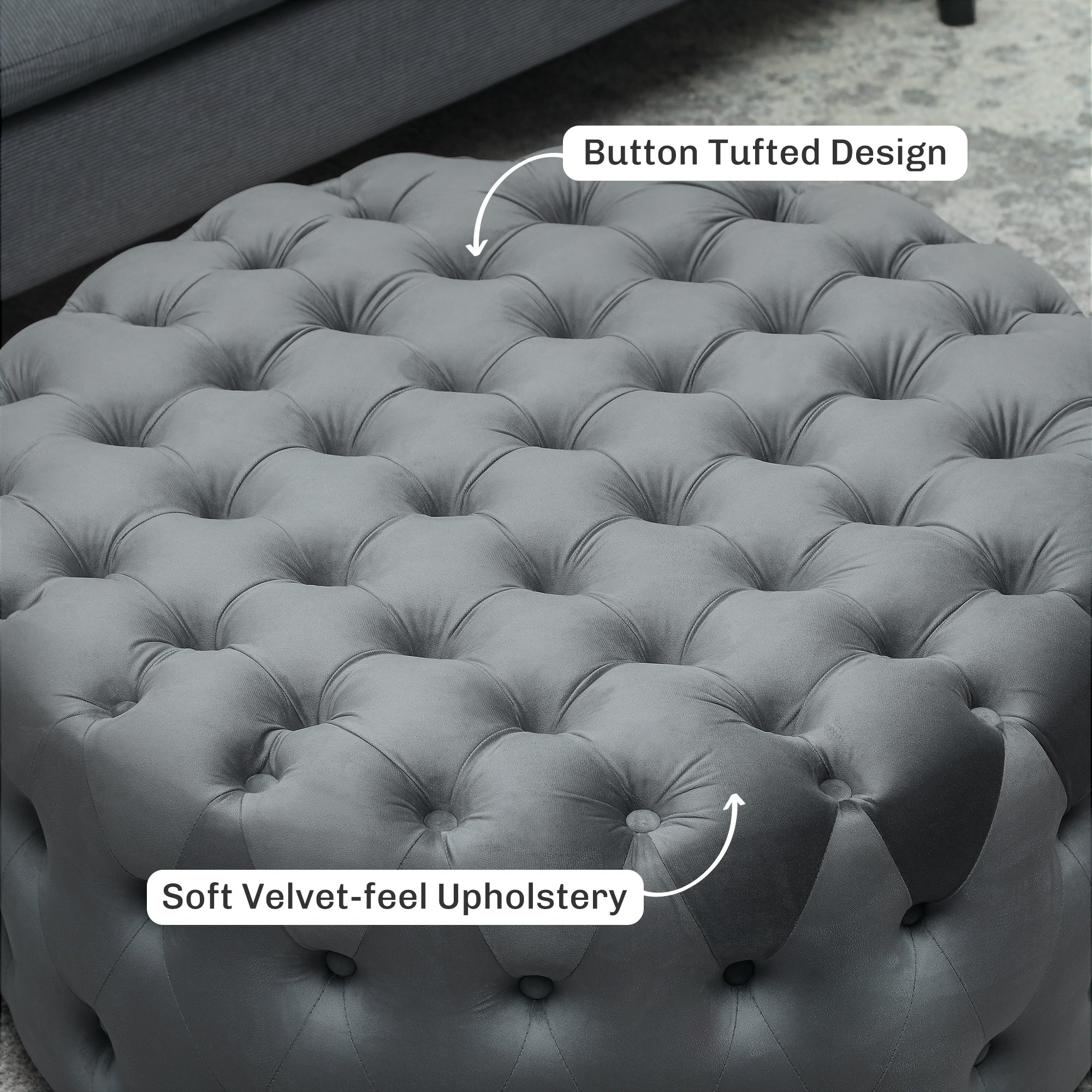 Dark Gray Velvet Ottoman
