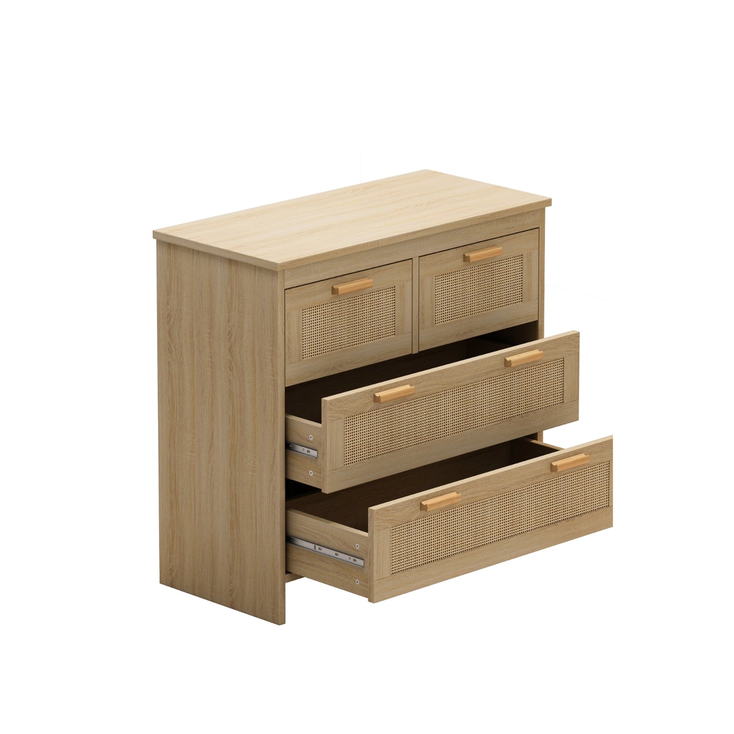 4 Drawers Rattan Cabinet For Bedroom, Living Room, Easy Assembly