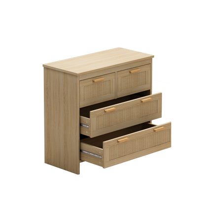 4 Drawers Rattan Cabinet For Bedroom, Living Room, Easy Assembly