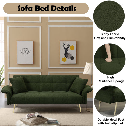 Grey Folding Armrest Sofa Green Quick-Convert