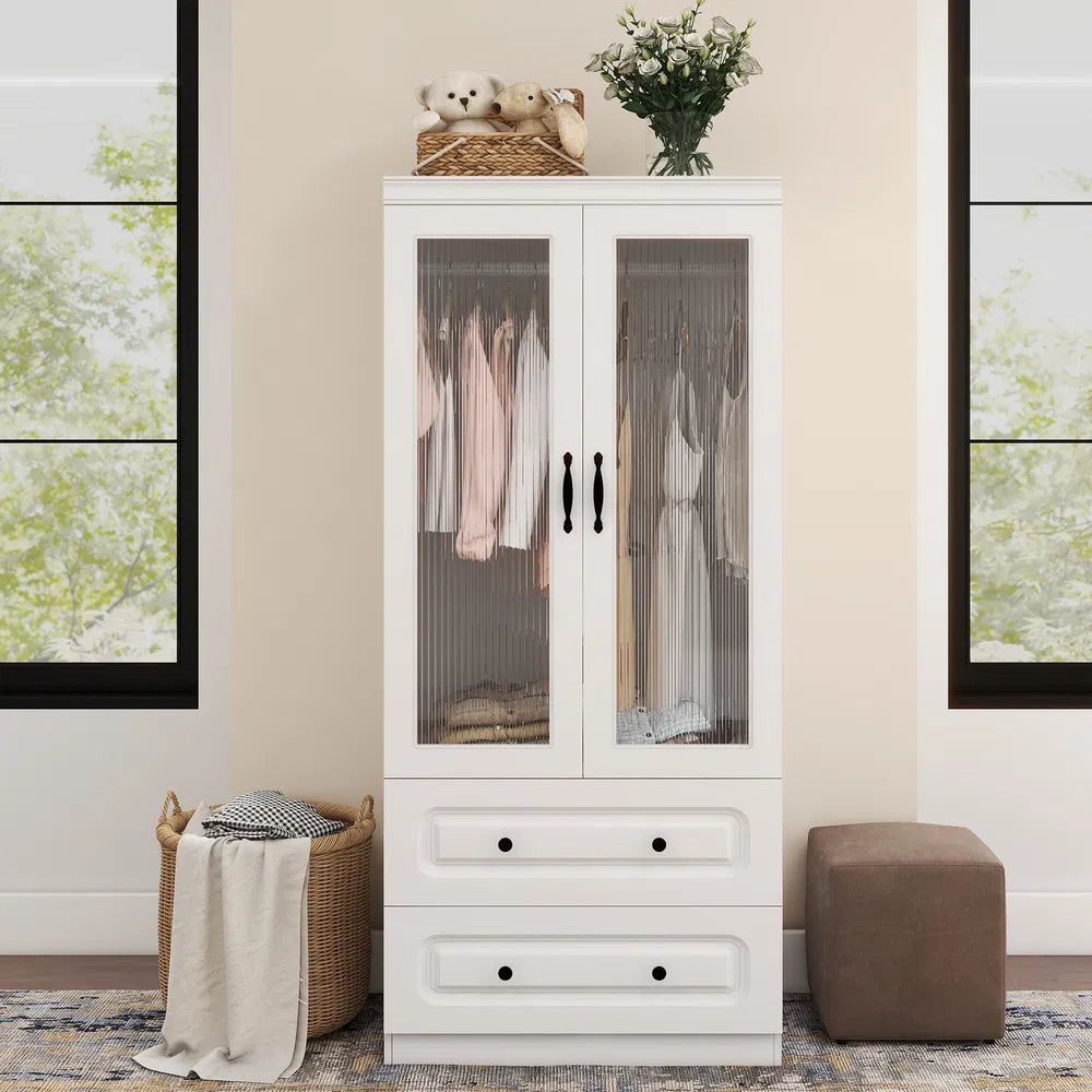 Livelylodge Slim White Storage Cabinet With Glass Door – Space-Saving Tall Organizer With Metal Handles, Perfect For Small Spaces Or Bedroom Use