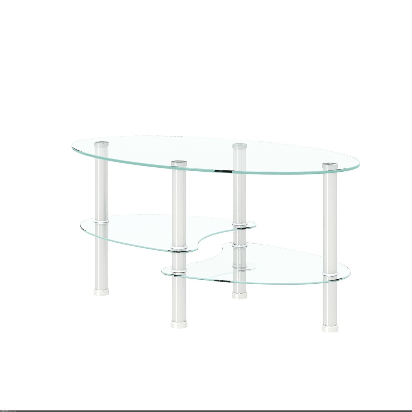 Transparent Oval Glass Coffee Table, Modern 3-Layer With Stainless Steel Leg