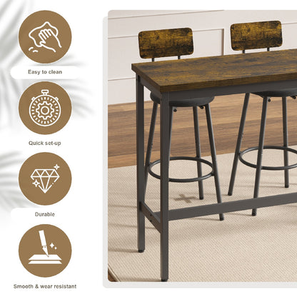 Only Supports Self Pickup-Long Dining Table Set With 3 PU Upholstered Bar Stools, Dining Table And Chairs Set, Industrial High Coffee Table And Back Chair