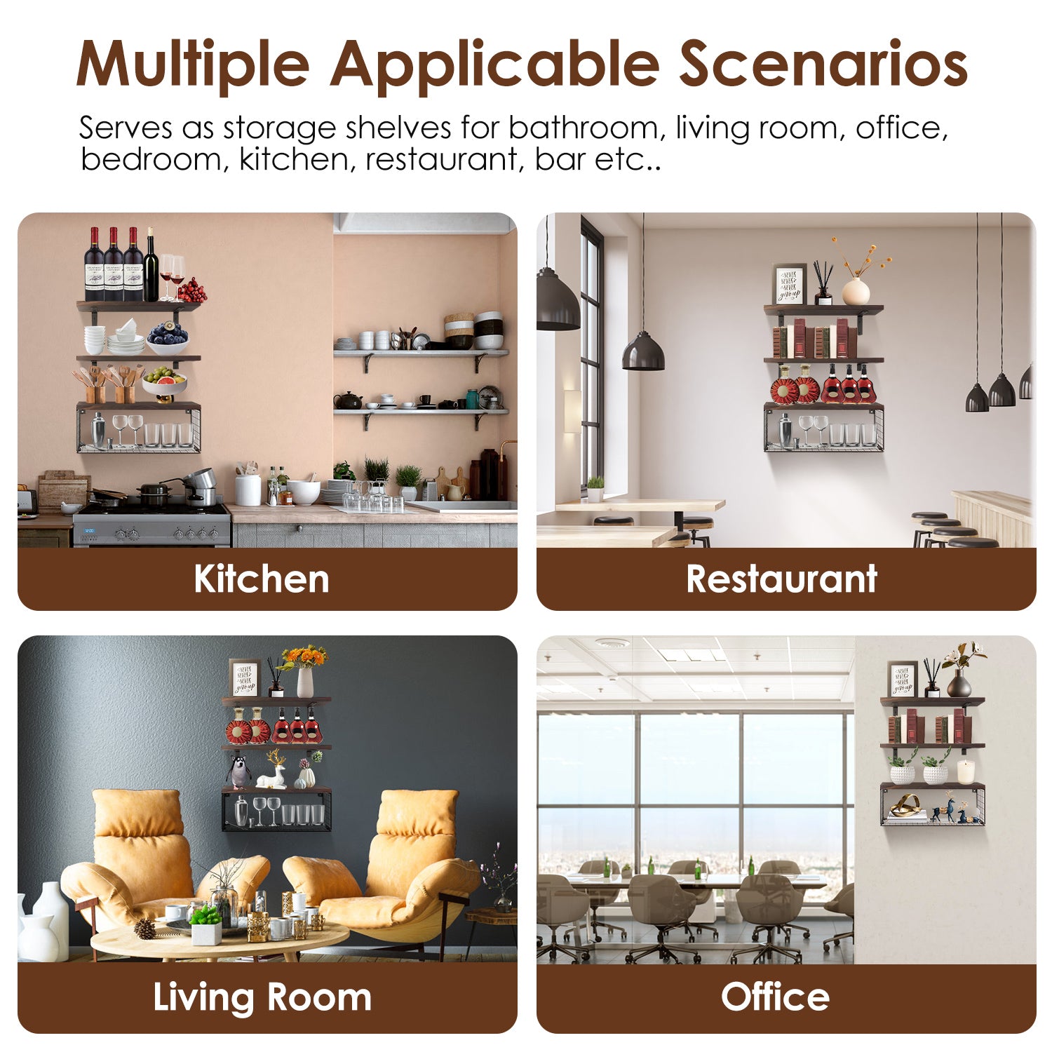 Estanterías Flotantes 2 en 1 Montadas en la Pared con Cesta de Almacenamiento Estanterías para Baño Estanterías sobre el Inodoro Estanterías de Madera para Dormitorio Sala de Estar Cocina Oficina Decoración de Pared para Plantas
