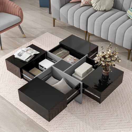 Mesa de centro de diseño único con 4 compartimentos de almacenamiento ocultos