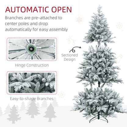 HOMCOM 7ft Snow Flocked Artificial Christmas Tree With 1401 Tips, Foldable Metal Stand, Easy Assembly, Hinged Xmas Tree For Home, Office, Holiday, Green