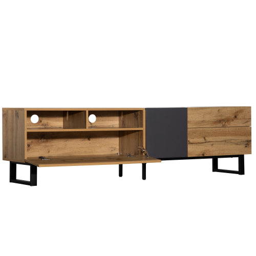 Mueble de TV Moderno para Televisor de 80'' con Doble Espacio de Almacenamiento, Mesa de Consola de Medios, Centro de Entretenimiento con Puerta Abatible para Sala de Estar