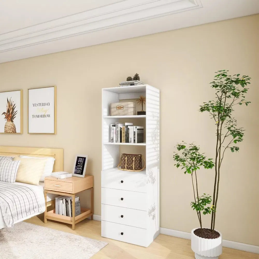 70.2"H Livelylodge Wooden Modular Closet Organizer:Modern Open Wardrobe Closet System With 4 Drawers For Bedroom&Coatroom White Finish