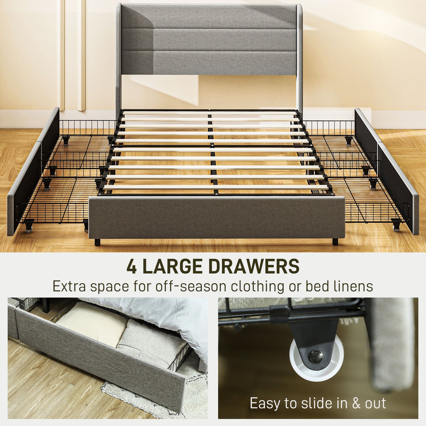 Full Bed Frame with Storage Drawers