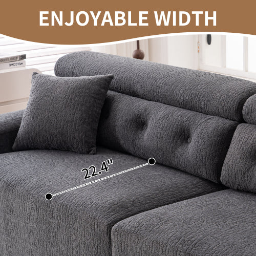 LY-029 Graue Kompressionssofa für 4 Personen, Kombinierte Sofa, Holzmaserung Chenille-Stoff, Voll-Schwamm-Kompressionssofa, kombinierte Sofa mit 2 Kissen für Wohnzimmer, Möbel für Zuhause, Wohnung