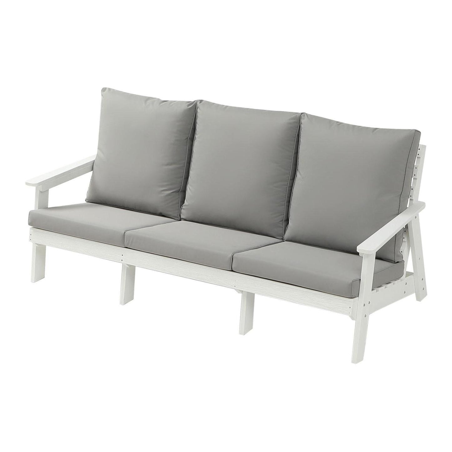 HIPS 3 Seater Sofa With Cushion, Wood Grain Outdoor Garden Sofa,White Grey