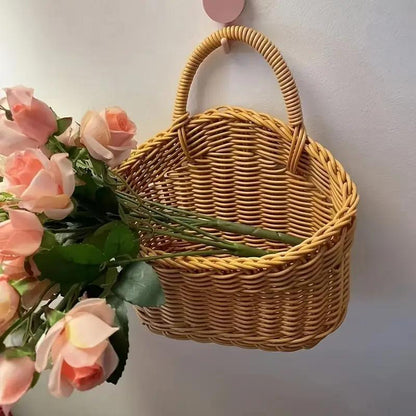 Three-piece Set Of Imitation Rattan Wall-mounted Storage Baskets And Plastic Woven Hanging Baskets