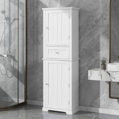 Hohes Badezimmerschrank, Freistehender Stauraumschrank mit Schublade und einstellbarem Regal, MDF-Platte mit lackierter Oberfläche