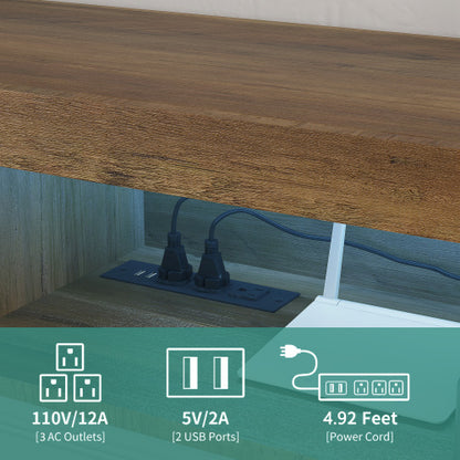 Floating TV Stand, Wall Mounted TV Shelf With LED Lights & Power Outlet,Wall Mounted Floating TV Stand With 16 Color LEDs-brown