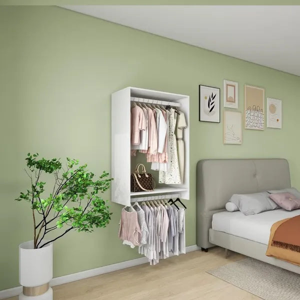 46.8 "H Livelylodge Wooden Modular Closet Strorage :Closet Organizer Modern Open Wardrobe Closet System With Hanging Rod And Shelf For Bedroom&Coatroom White Finish For All Ages