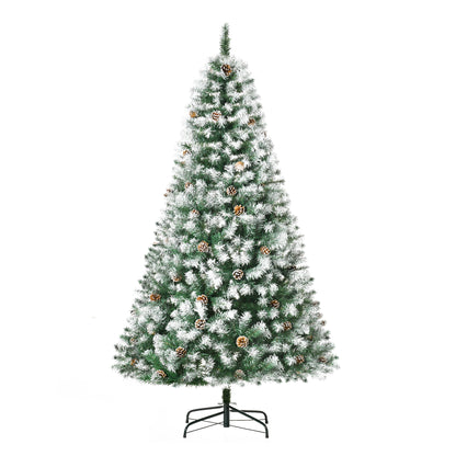 HOMCOM 6ft Unlit Snow-Dusted Full Fir Artificial Christmas Tree With Realistic Branches, 61 Pine Cones And 800 Tips