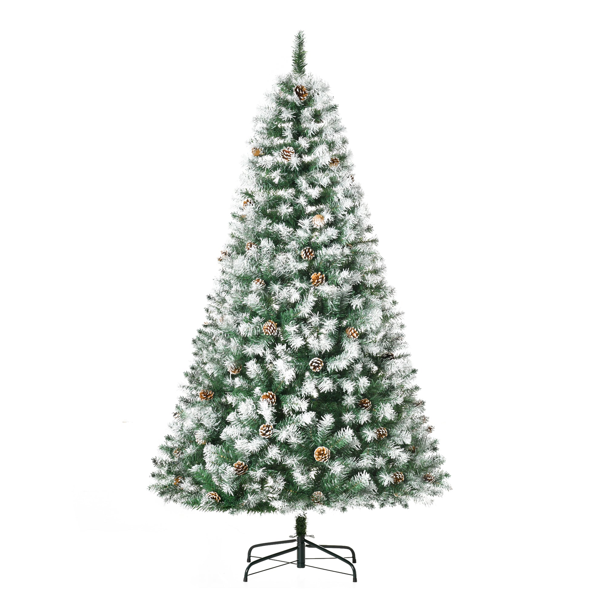 HOMCOM 1,8 m hoher, unbeleuchteter, schneebedeckter voller Fichten-Kunstweihnachtsbaum mit realistischen Ästen, 61 Zapfen und 800 Spitzen