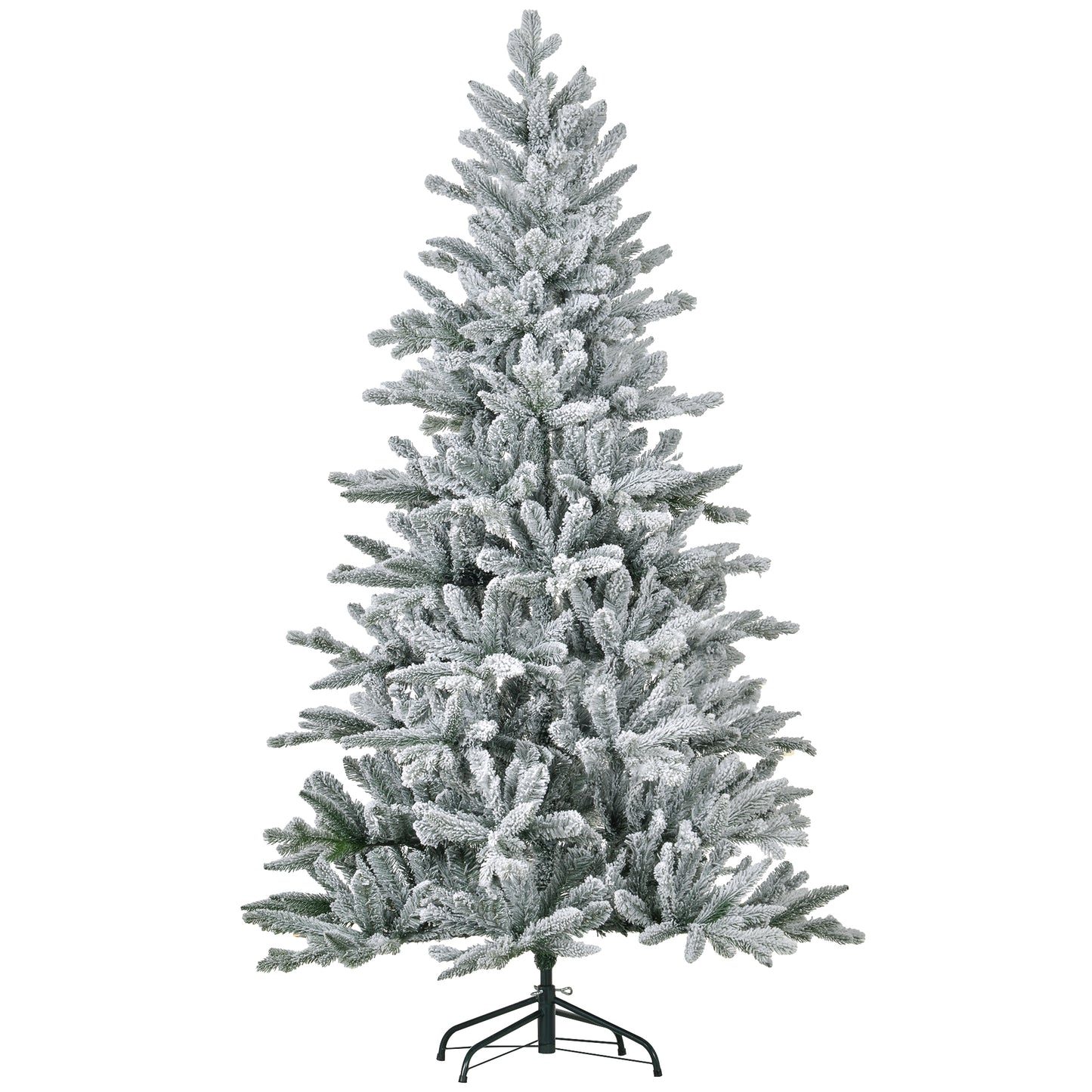 HOMCOM 6ft Snow Flocked Artificial Christmas Tree With 994 Tips, Foldable Metal Stand, Easy Assembly, Hinged Xmas Tree For Home, Office, Holiday, Green