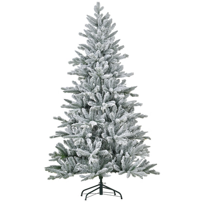 HOMCOM 6ft Snow Flocked Artificial Christmas Tree With 994 Tips, Foldable Metal Stand, Easy Assembly, Hinged Xmas Tree For Home, Office, Holiday, Green