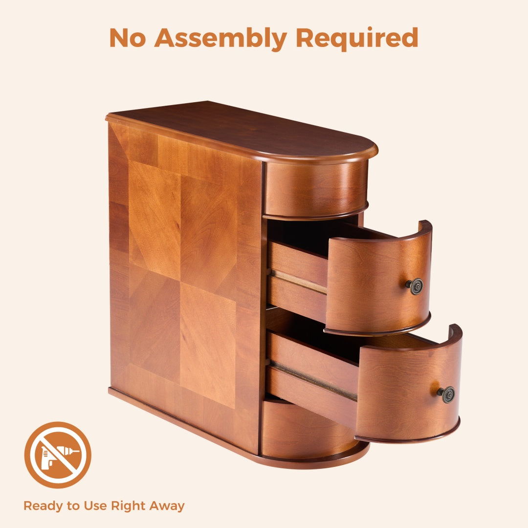 Side End Table With 2 Drawers, Tall Nightstand Vintage Bedside Tables No Assembly Night Stand With Curved Edge Storage Space