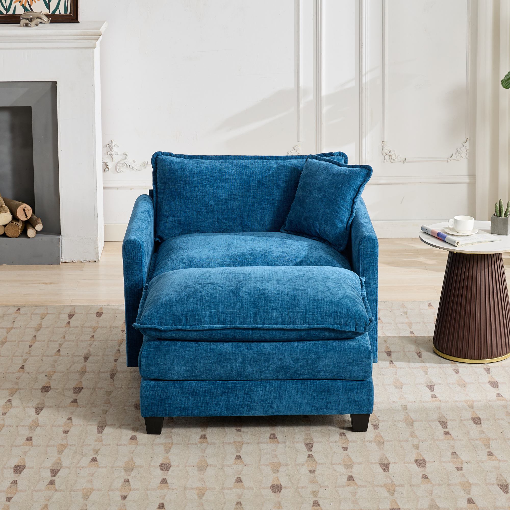 Sofá Nube Un Asiento Reposabrazos No Incluidos, Sofá Seccional Moderno, Para Sala de Estar Dormitorio y Apartamento, Cojín de Asiento Tapizado en Doble Capa Cómodo, Tela de Chenilla Transpirable, Azul