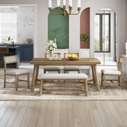 Conjunto de comedor TREXM de 6 piezas en estilo retro farmhouse, mesa rectangular y 4 sillas tapizadas con ratán