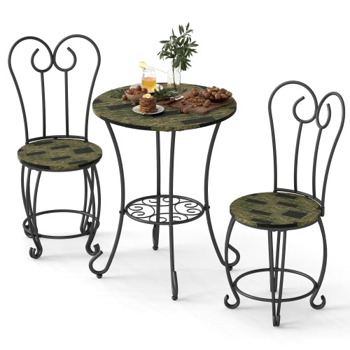 Conjunto de Mesa de Café de 3 Piezas en Estilo Moderno: Mesa de Café Redonda con 2 Sillas con Respaldo Redondo