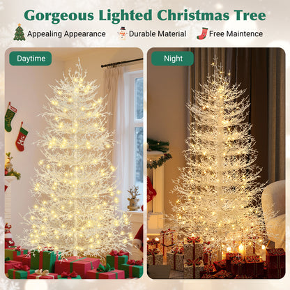 6FT Pre-lit  Aspen Fir  Artificial Christmas Tree, Hinged Xmas Tree 623 Snow Flocked Branch Tips, 420 Warm White LED Lights, Holiday Coral Christmas Tree For Home Party