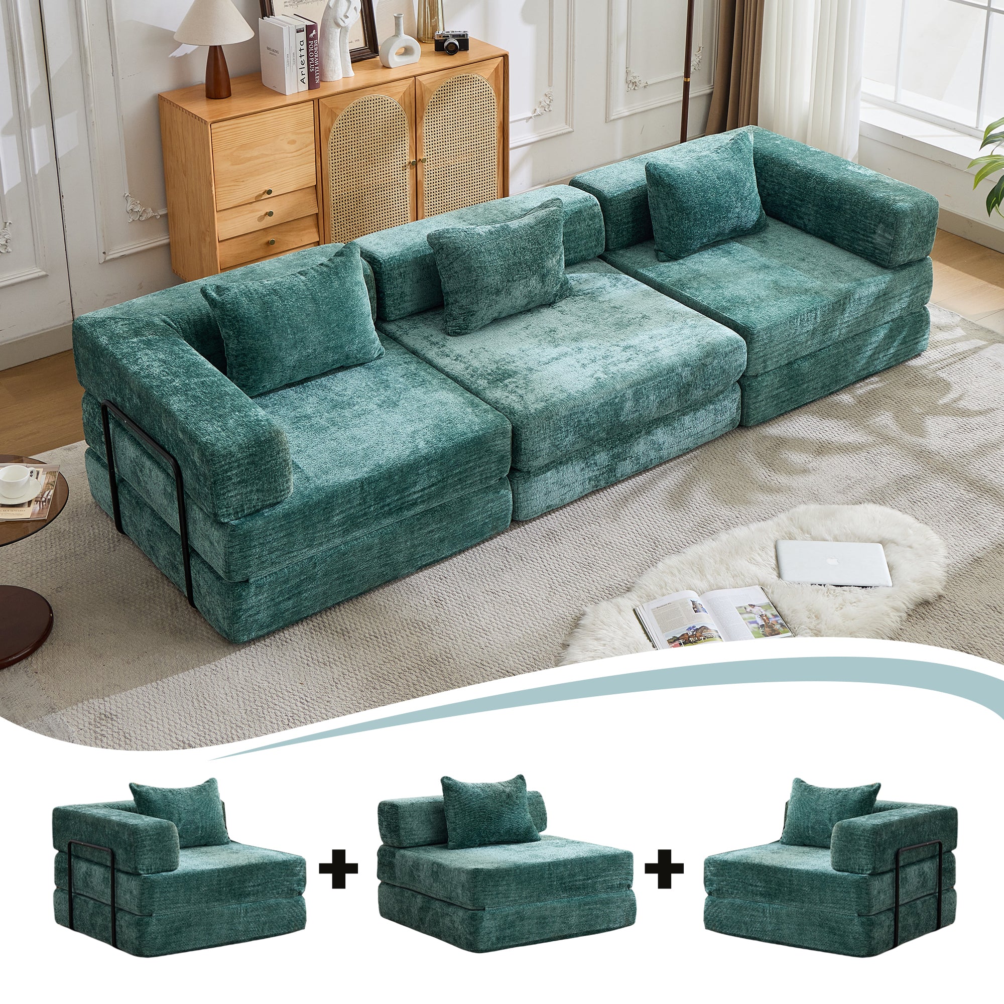 Dark Green Chenille Sofa Bed