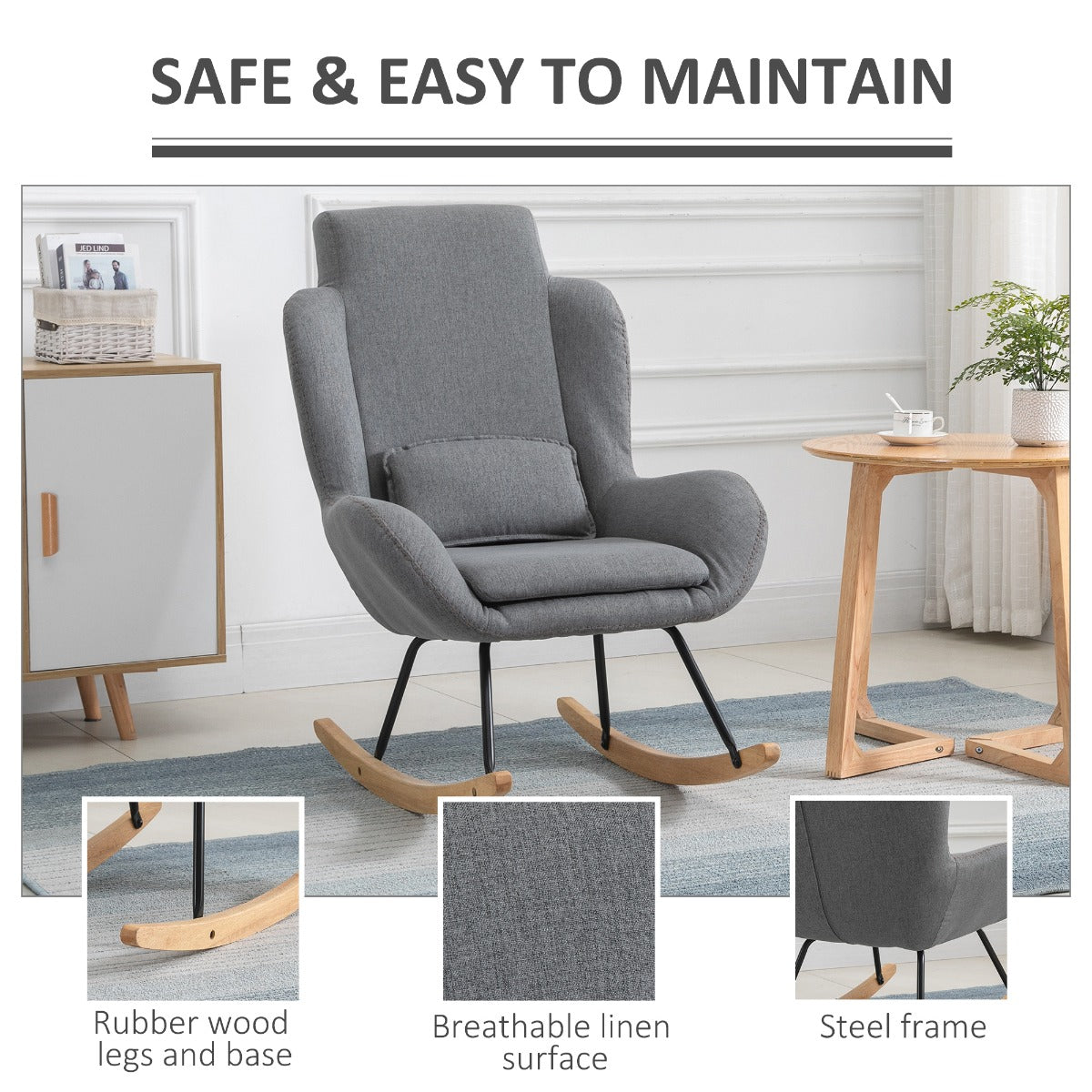 Modern Rocking Chair with Removable Lumbar Pillow Sofa Armchair with Thick Padding