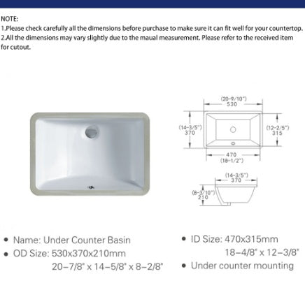 Bathroom Undermount Basin, White Rectangular Bathroom Undermount Basin, Ceramic Undermount Wash Basin.
